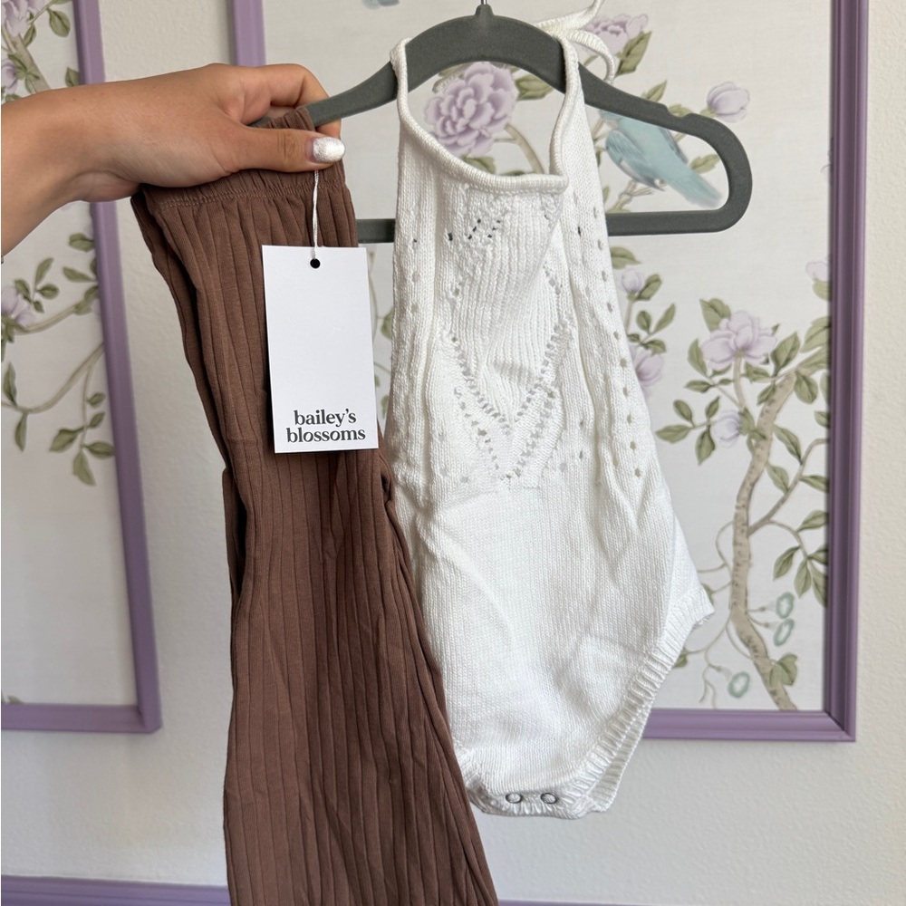 NWT Baby Crochet Halter Romper and Ribbed Knit Flare Pants Set 12-18M